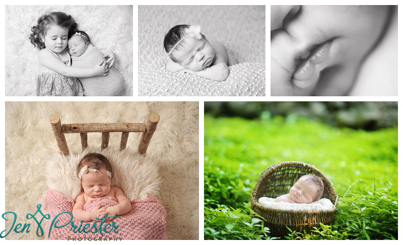 newborn sleeping in bed and outside summer