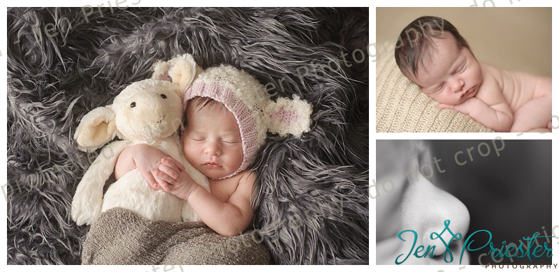 newborn sleeping peacefully with lovey lamb
