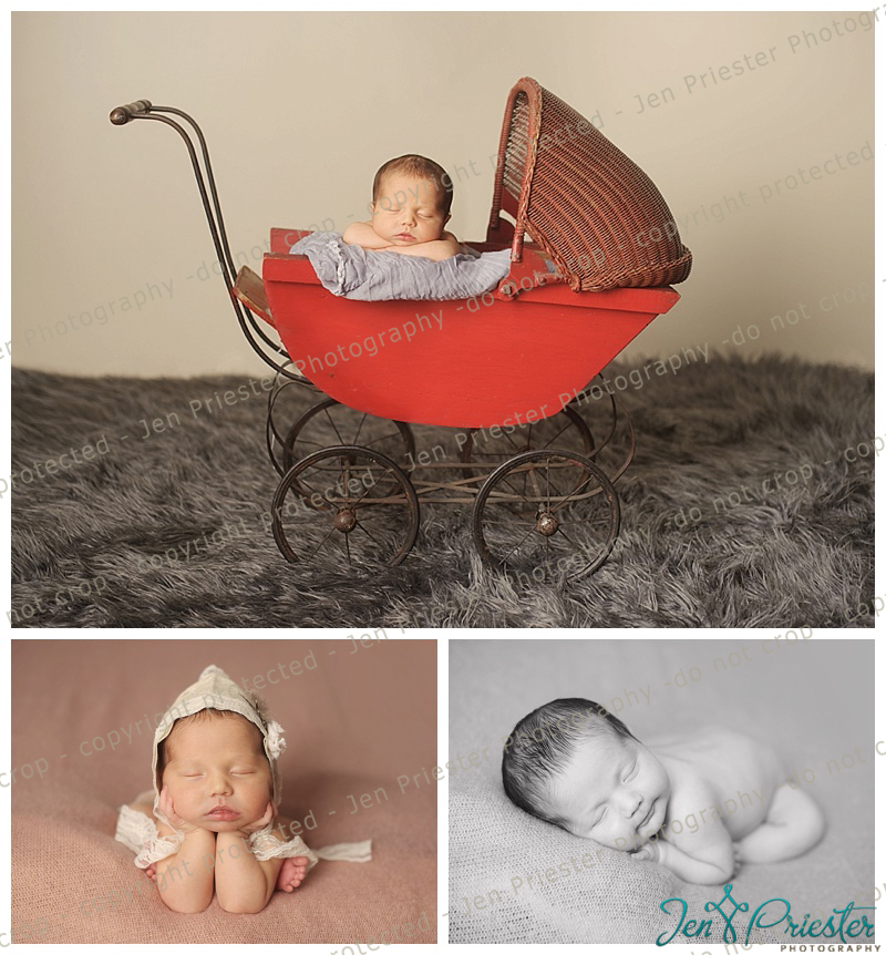 newborn in antique carriage