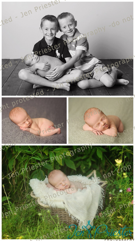 newborn and sibling props outside