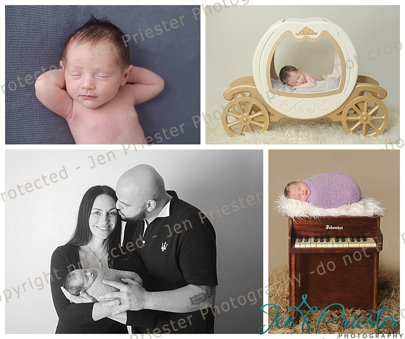 newborn girl sleeping on a piano prop