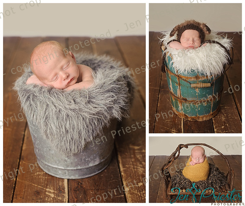 newborn pictures of a baby boy in a bucket