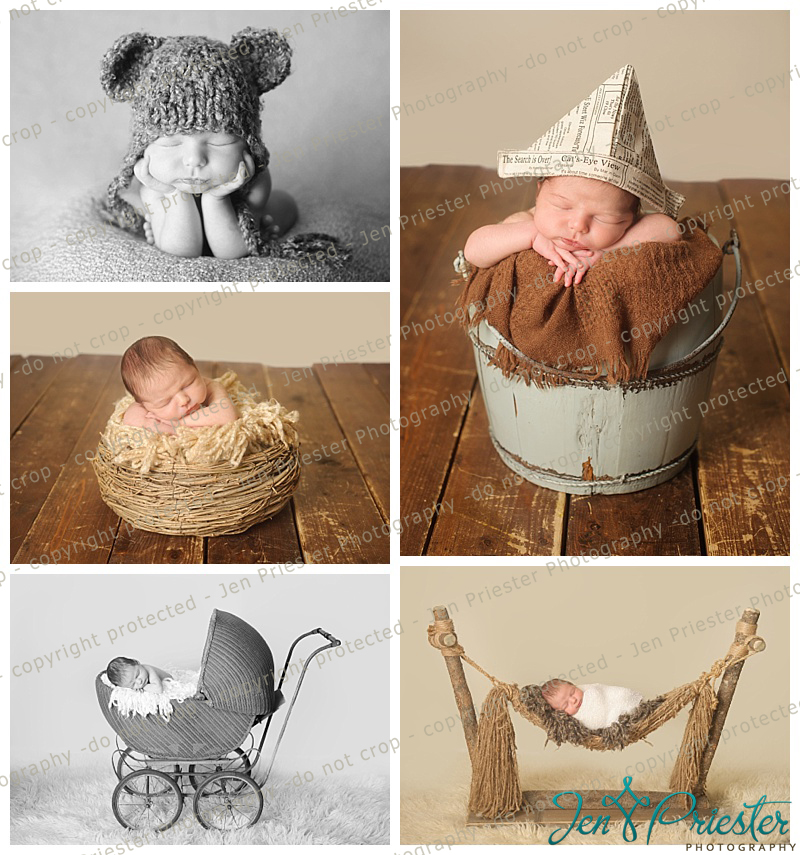 Canton MI Newborn Photography Antique Baby Carriage Bucket Bear