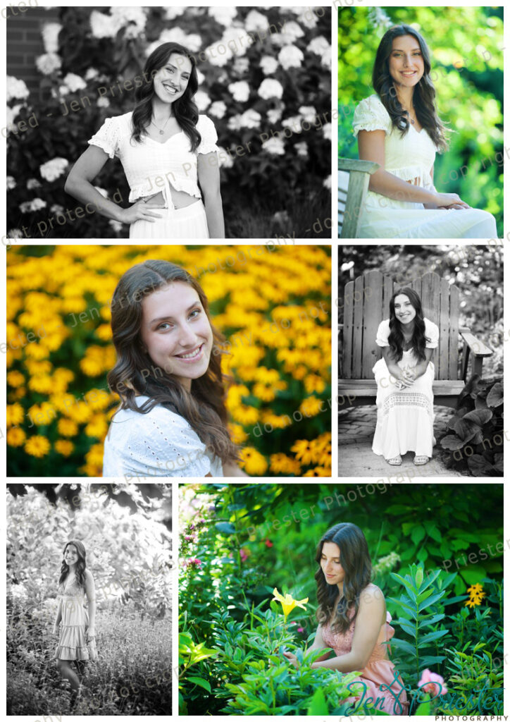 Senior girl in flowers posing for pictures