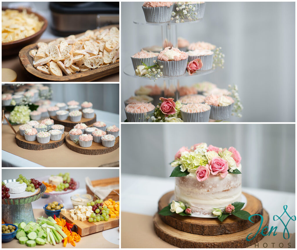 catered food and wedding cake at an elegant south carolina wedding