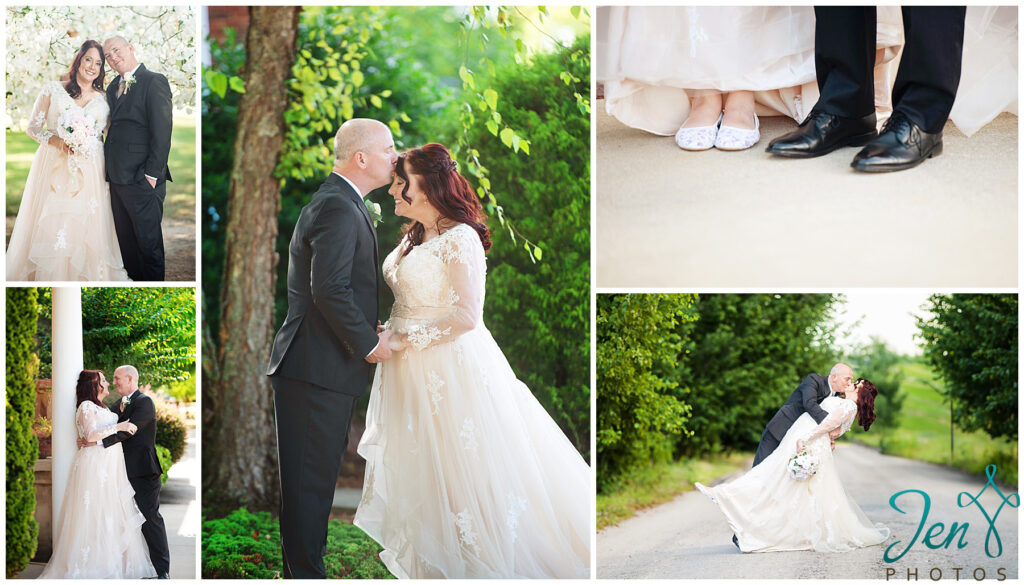 bride and groom in their formal photos in beautiful outside scenery