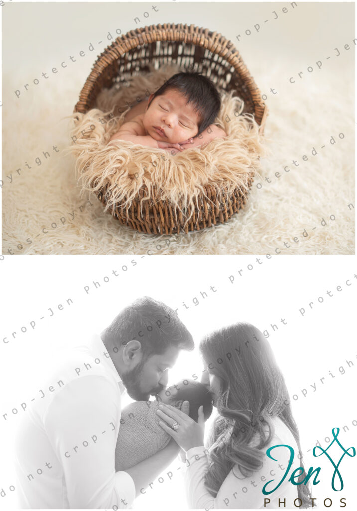 Newborn Photography session in Greenville SC with a family photo on a white background